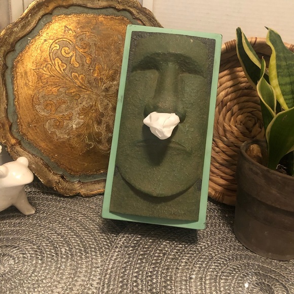 Primitive Stone face Tissue Box Holder Tiki island face novelty tissue A… - Picture 2 of 12